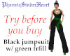Blk jumpsuit green frill