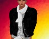 Black jacket white scarf