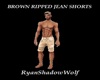 Brown Ripped Jean Short